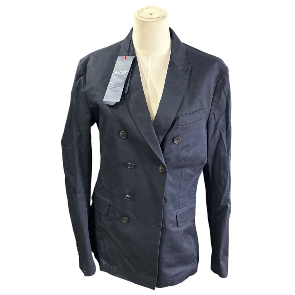 Armani Jeans Womens Blazer M Navy Cotton C6N66 Double Breasted Suit Jacket